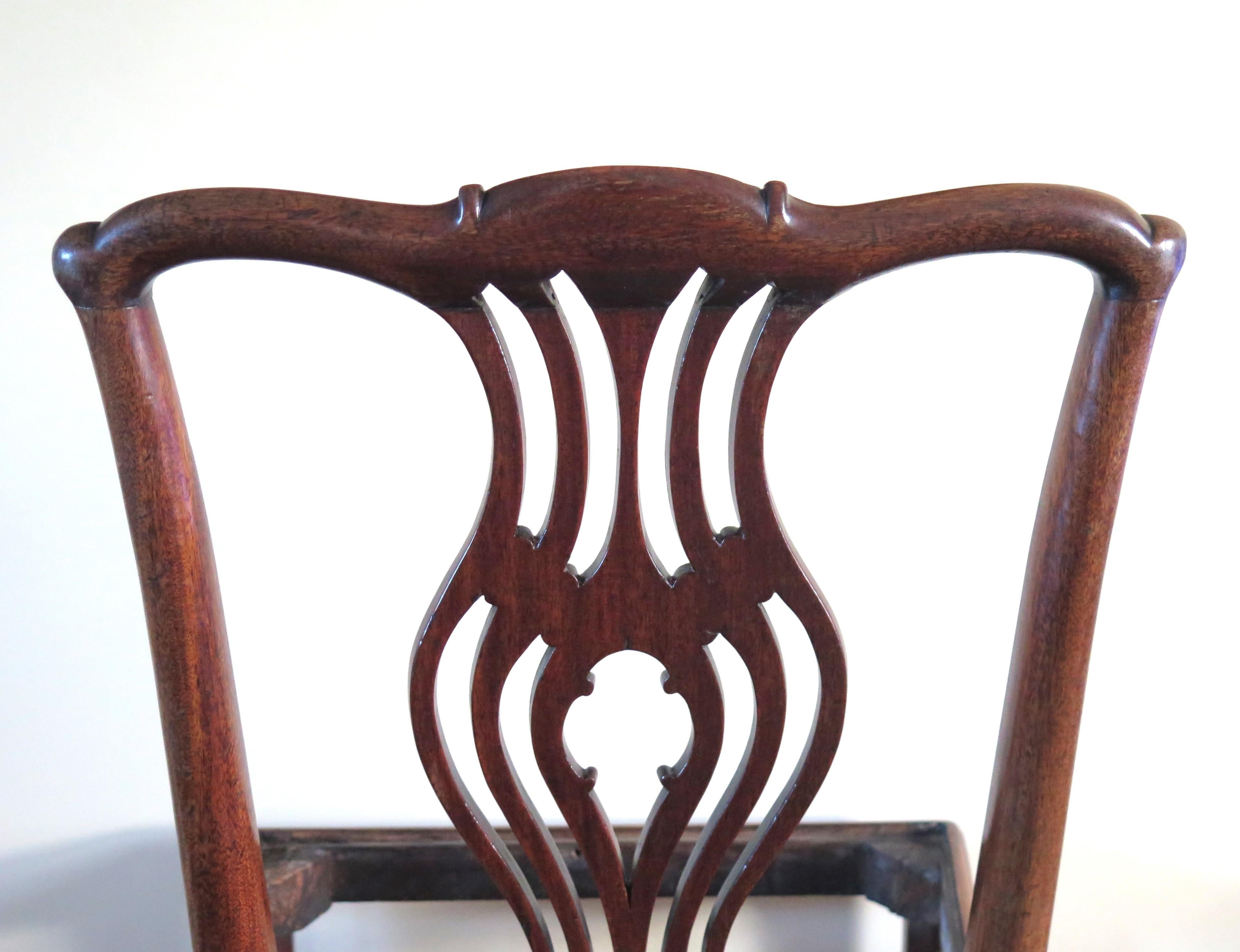 George 111 Mahogany Chippendale Dining Chair Reupholstered, Circa 1760 For Sale 5