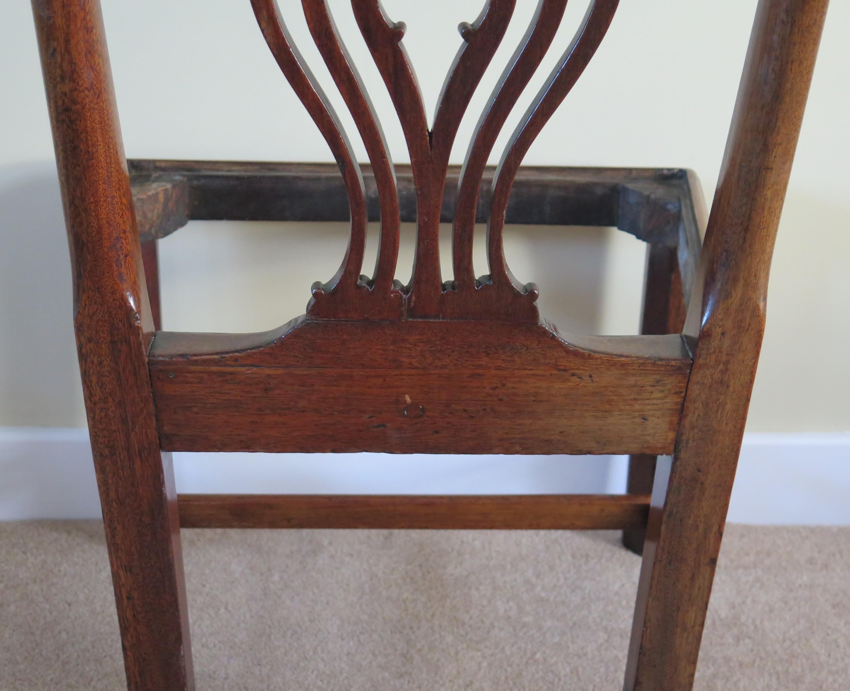 George 111 Mahogany Chippendale Dining Chair Reupholstered, Circa 1760 For Sale 6