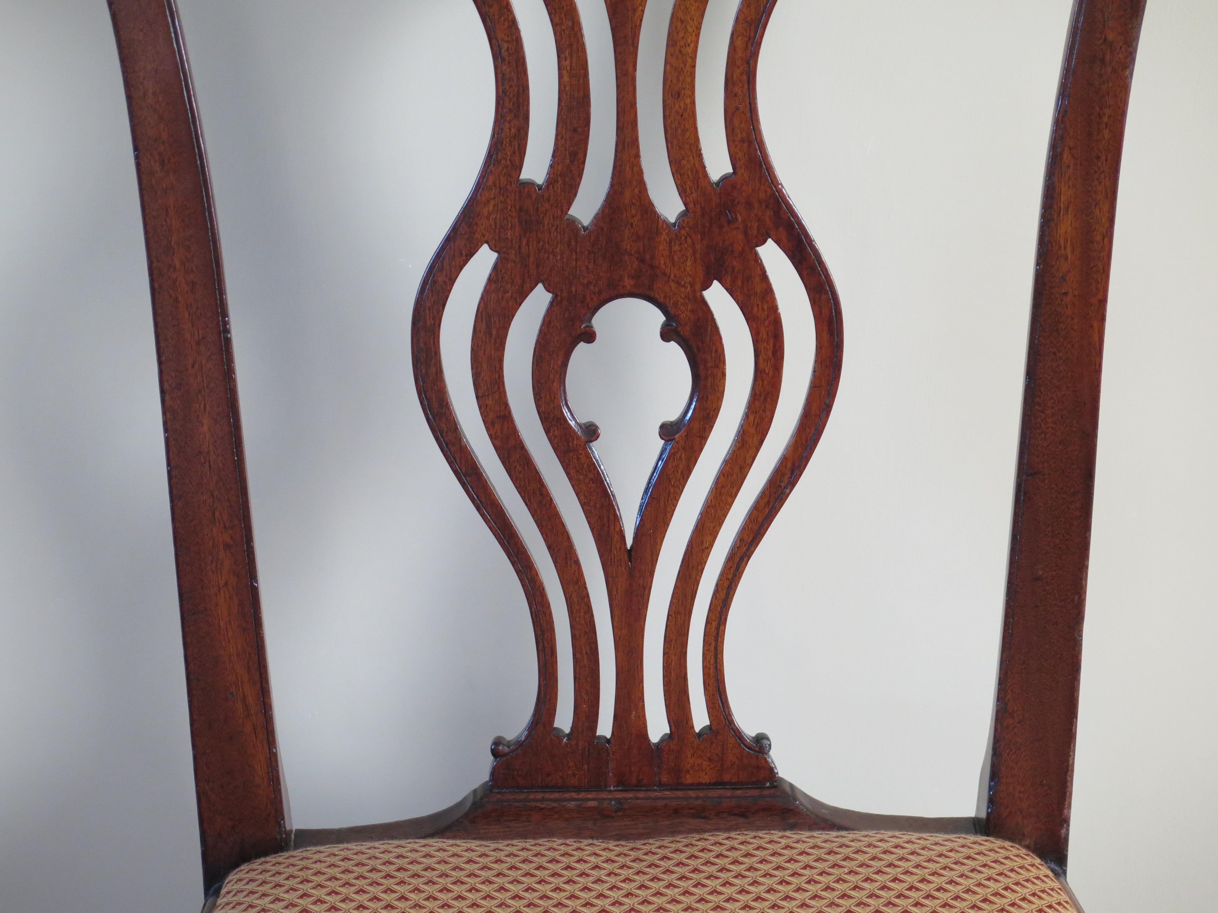 Hand-Crafted George 111 Mahogany Chippendale Dining Chair Reupholstered, Circa 1760 For Sale