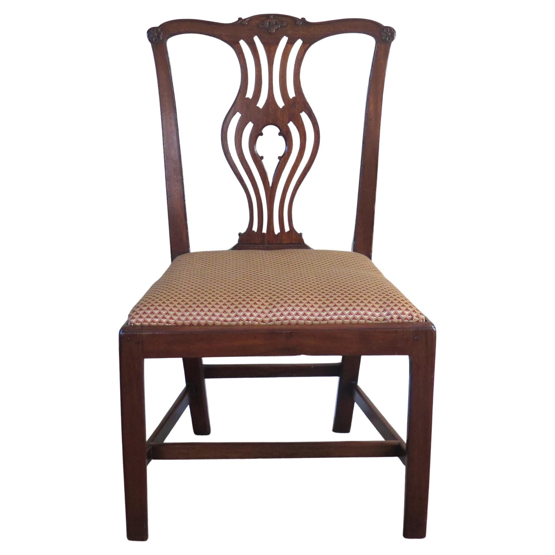 George 111 Mahogany Chippendale Dining Chair Reupholstered, Circa 1760 For Sale