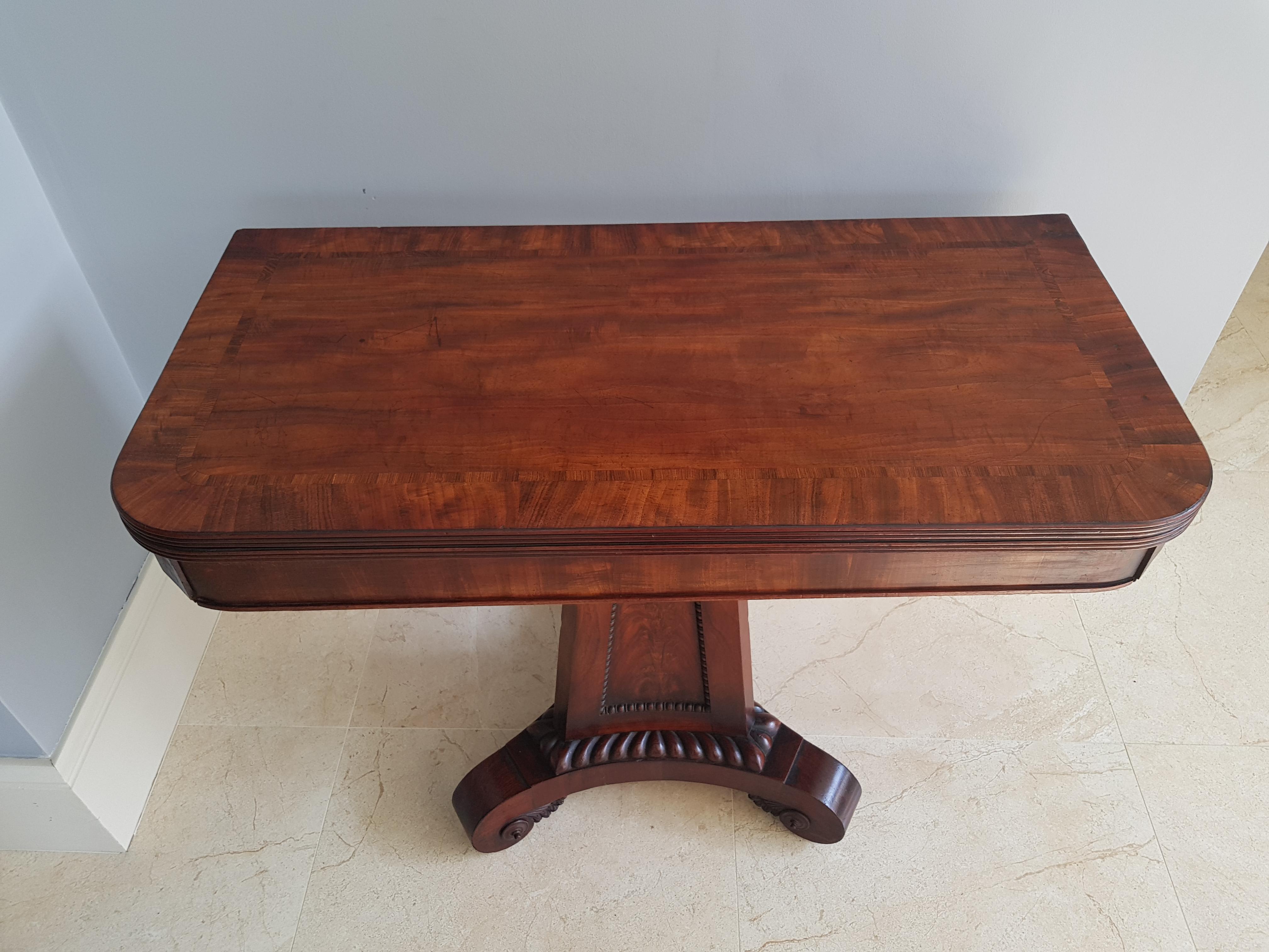 Early 19th Century George 111 Mahogany Crossbanded Tea Table in the Manner of Thomas Hope For Sale