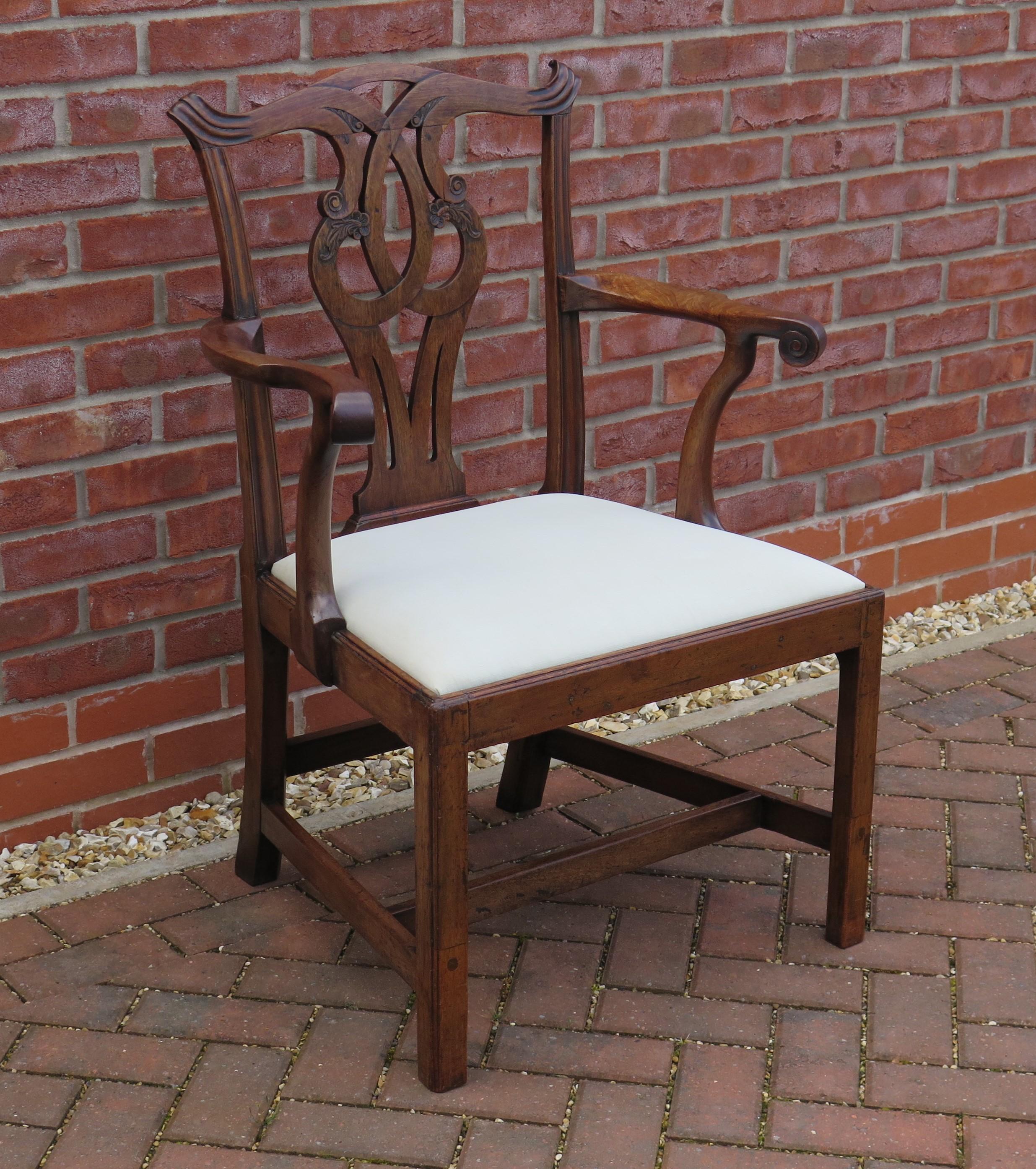 Fabric George 111 period Chippendale Arm Chair finely carved, Circa 1760 For Sale
