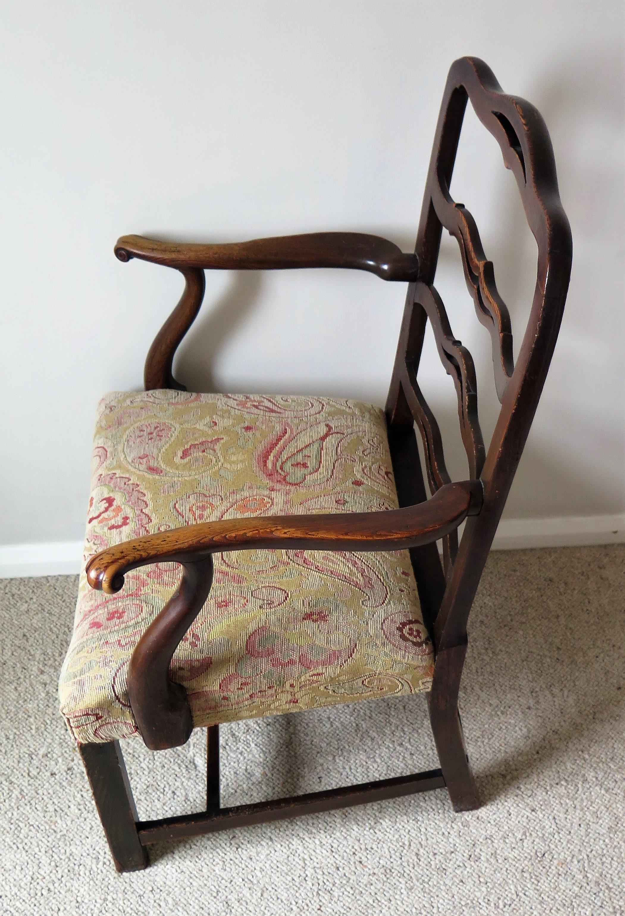 George 11nd Country Armchair Elm with Ribbon Back and Crook Arm, English Ca 1750 1