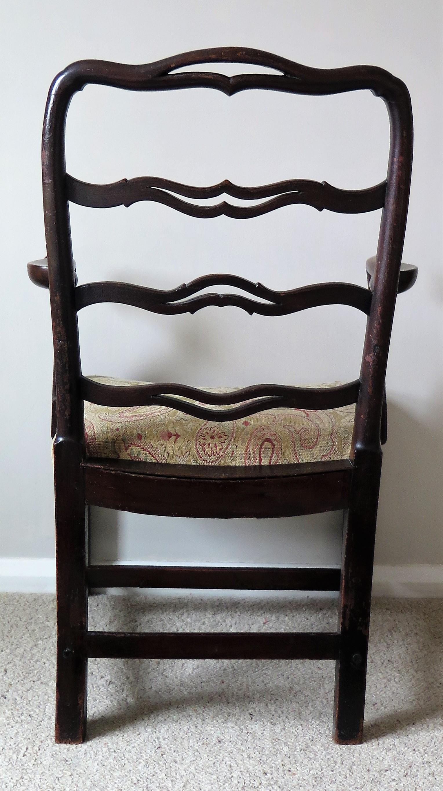 George 11nd Country Armchair Elm with Ribbon Back and Crook Arm, English Ca 1750 6