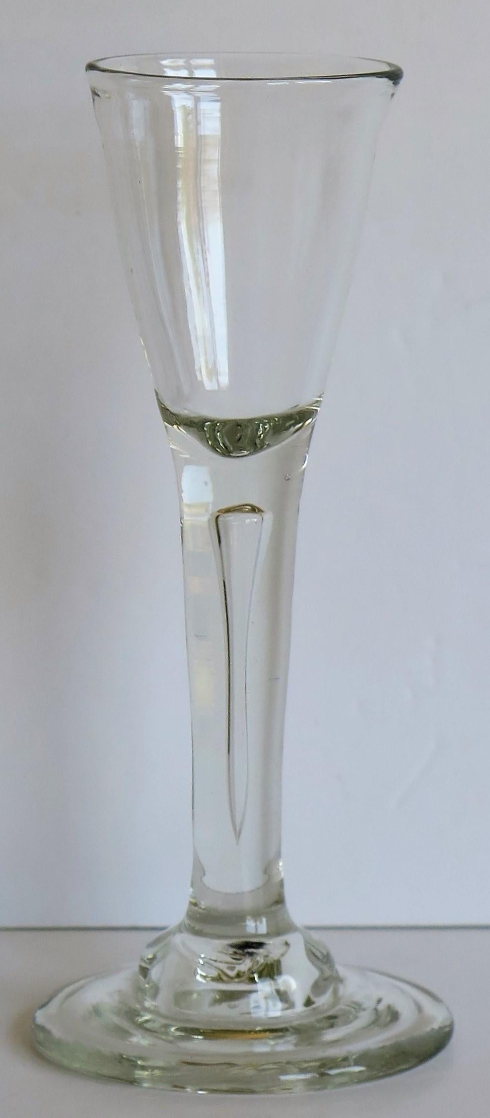 18th C George 11nd Tall Wine Drinking Glass Solid Stem and Long Tear Domed Foot For Sale 2