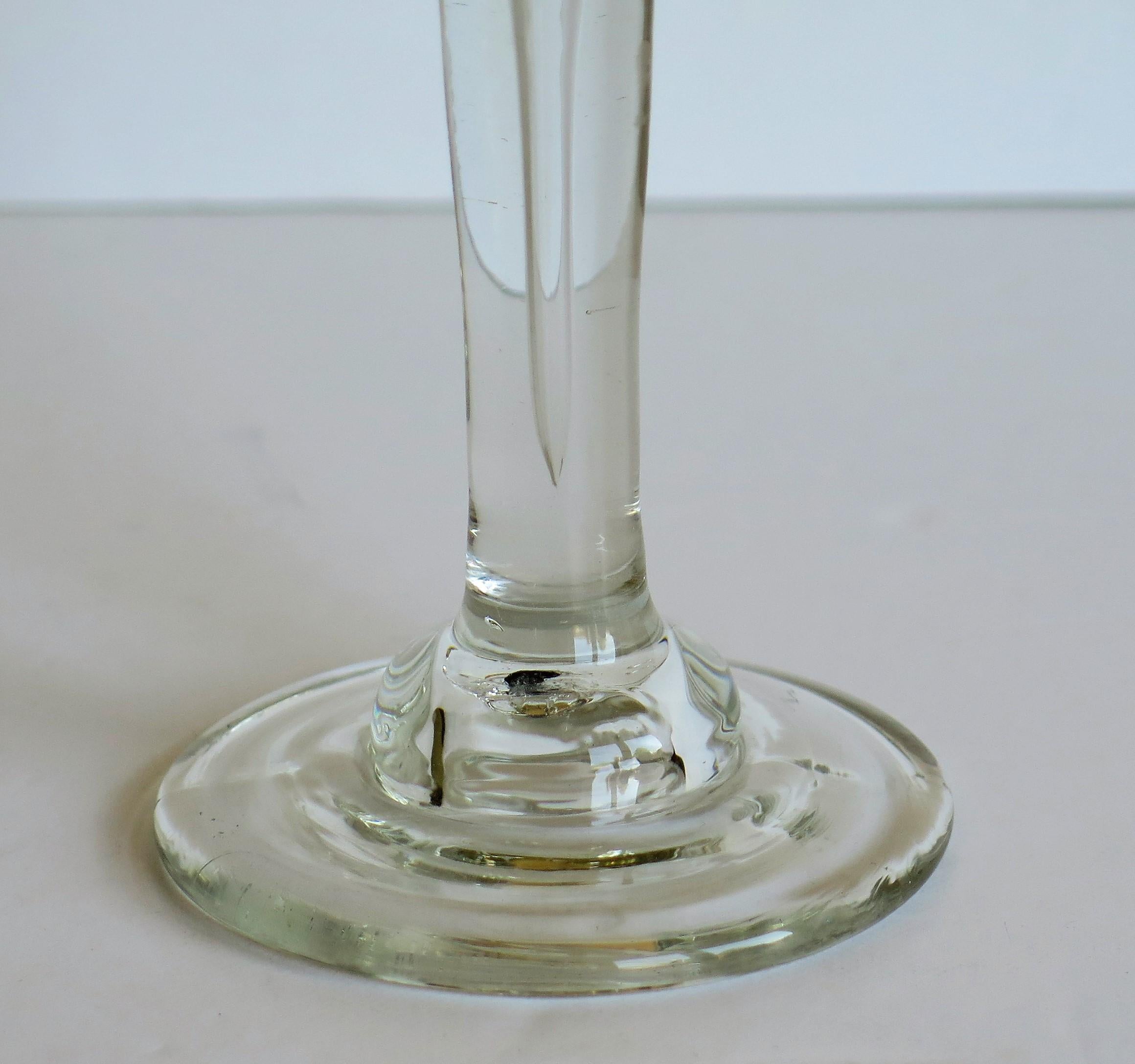 18th C George 11nd Tall Wine Drinking Glass Solid Stem and Long Tear Domed Foot For Sale 5