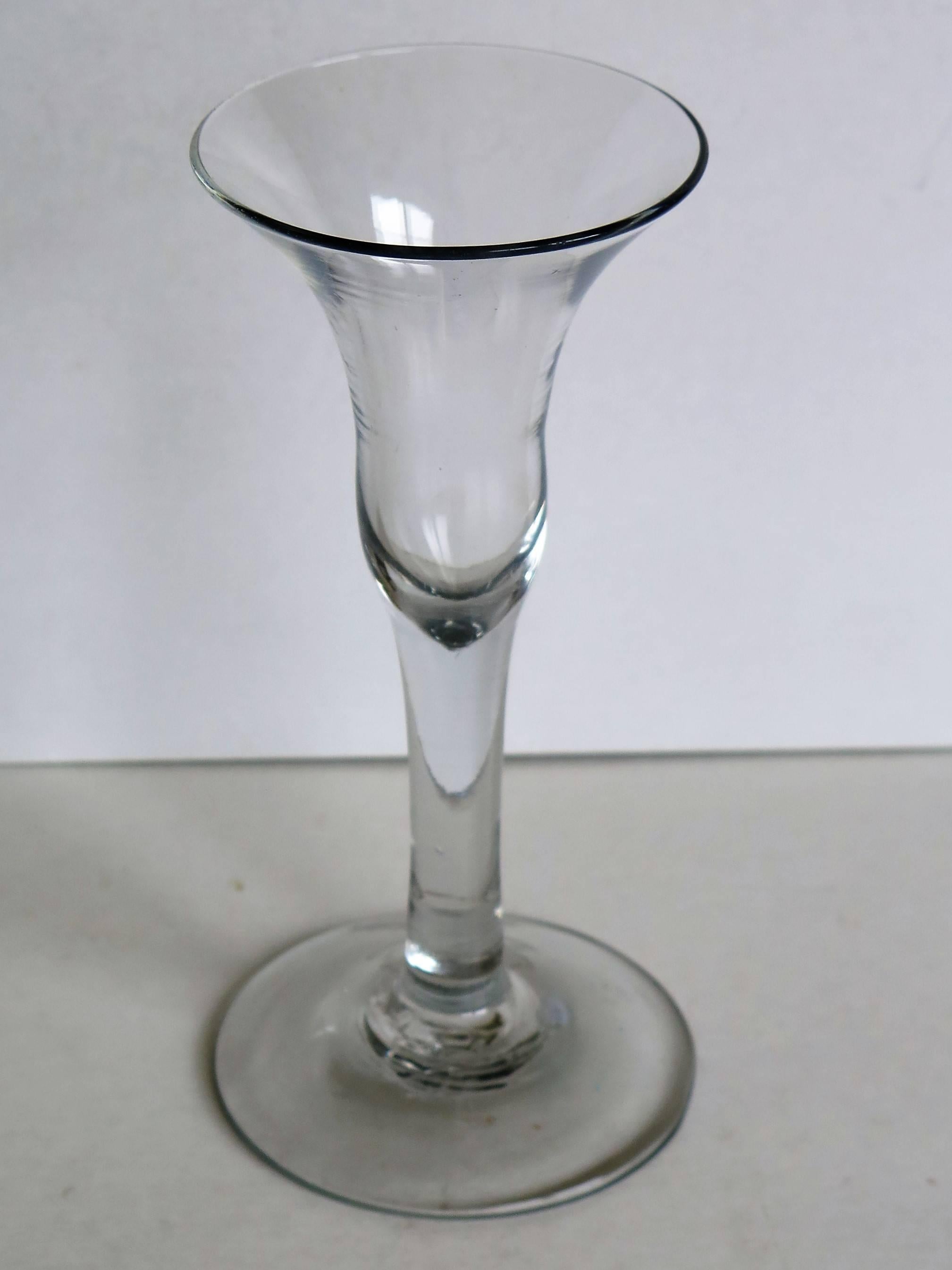 George II, Handblown Tall Wine Drinking Glass, Bell Bowl, English, circa 1740 In Good Condition In Lincoln, Lincolnshire