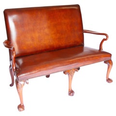 George 1st style Walnut & leather settee