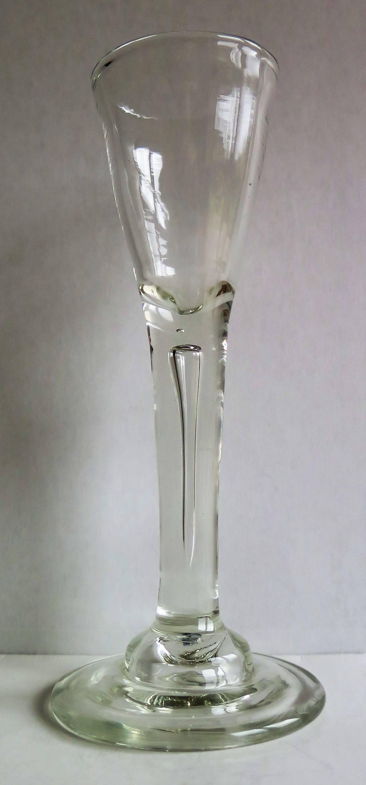 Hand-Crafted George 2nd Period English Wine Glass with Teared Stem Hand Blown, circa 1740