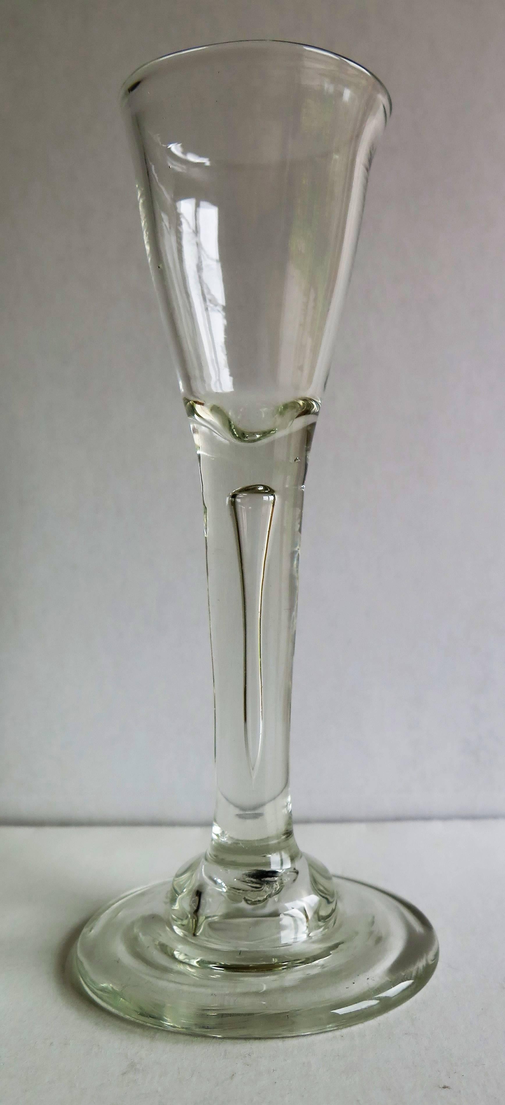 George 2nd Period English Wine Glass with Teared Stem Hand Blown, circa 1740 In Good Condition In Lincoln, Lincolnshire