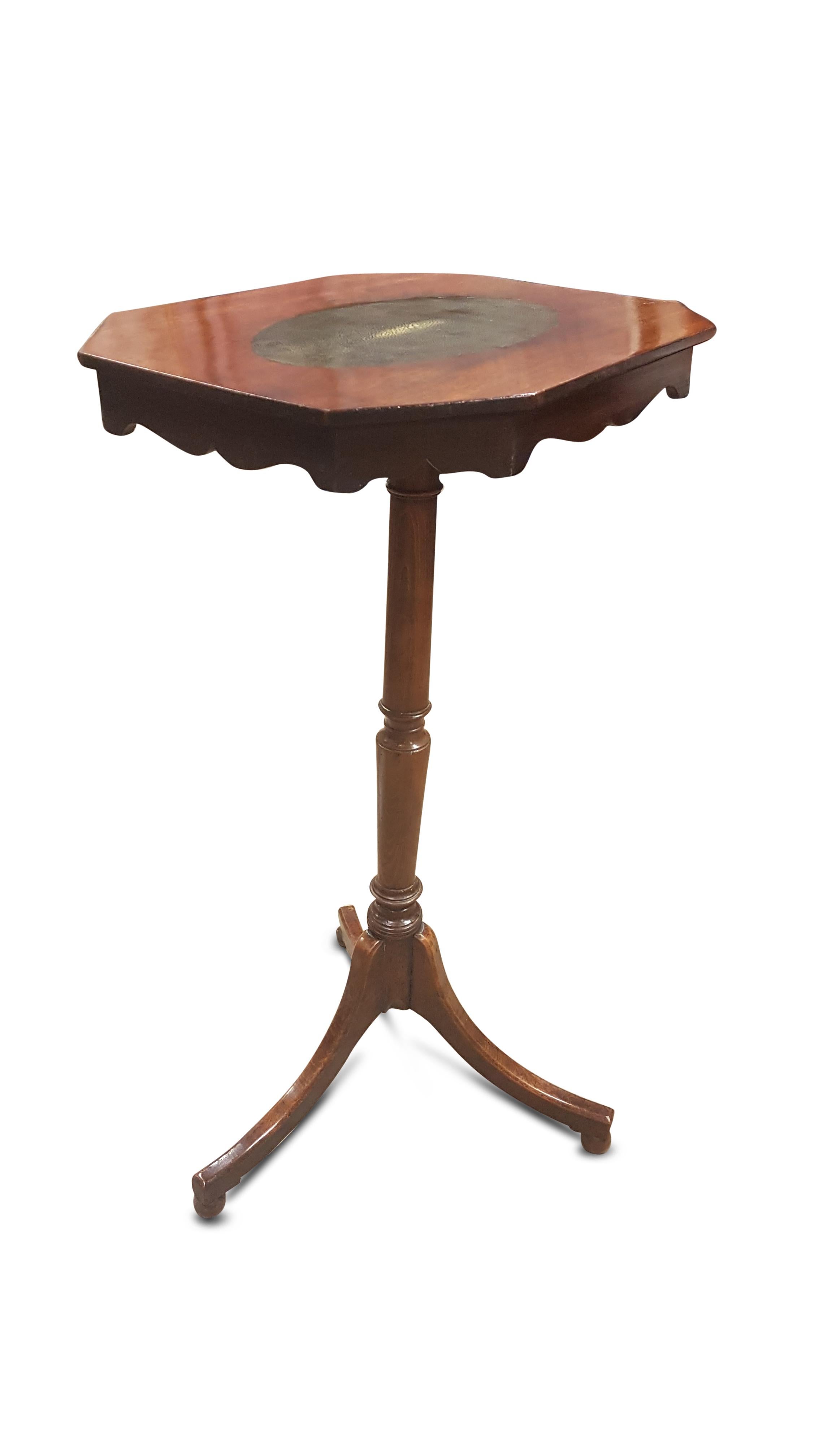 A rather nice late George 3rd mahogany tripod table with mahogany top and legs and stained beech column. The swept feet have a small turned ball under each foot at the tip. Where the column meets the top it as had the screws replaced as can be seen