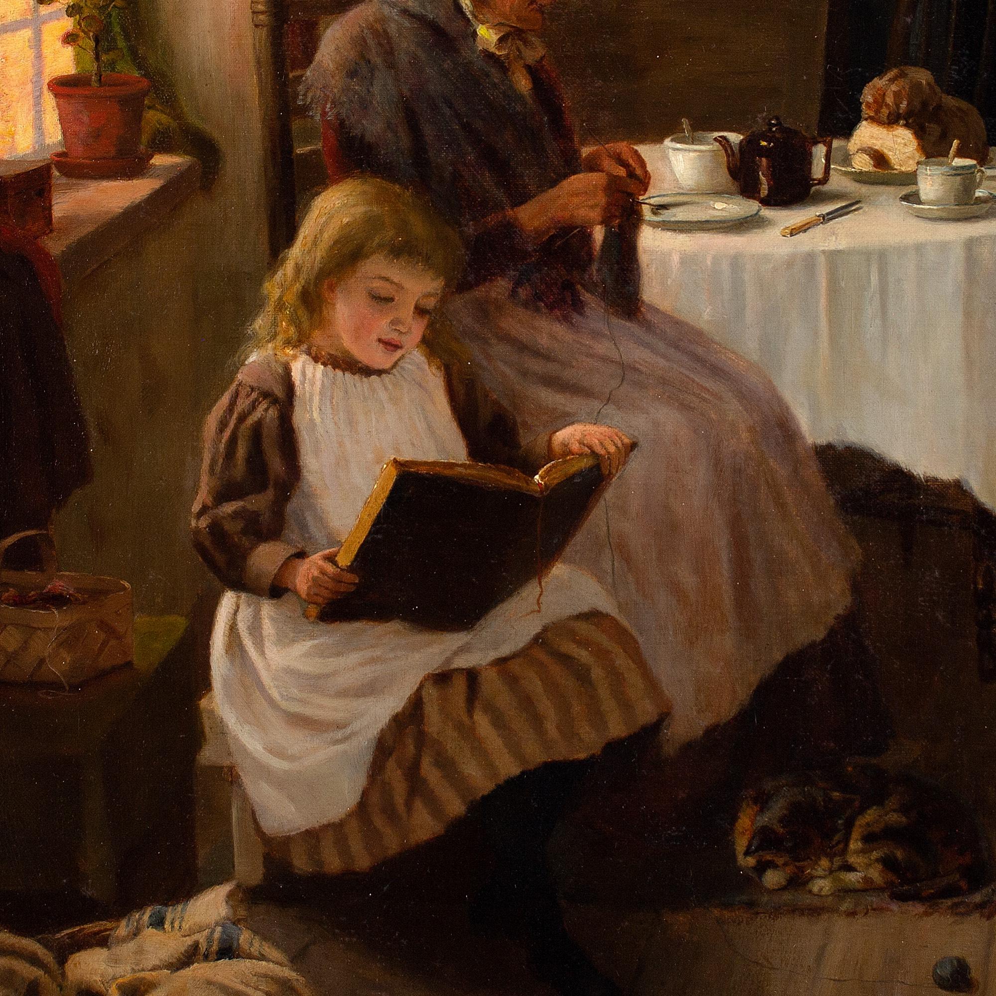 George A Elcock, Reading For Grandma, Oil Painting 3