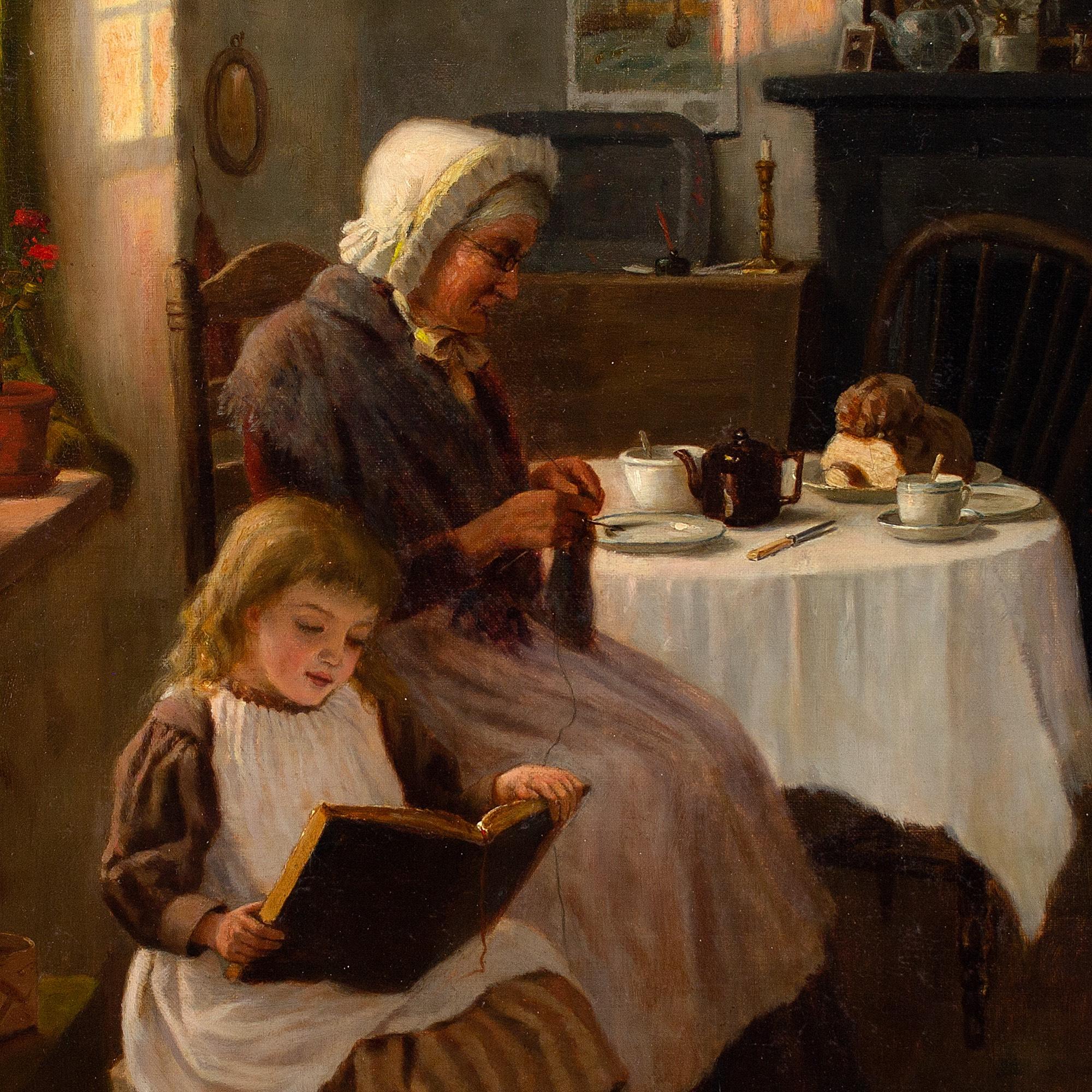 George A Elcock, Reading For Grandma, Oil Painting 4