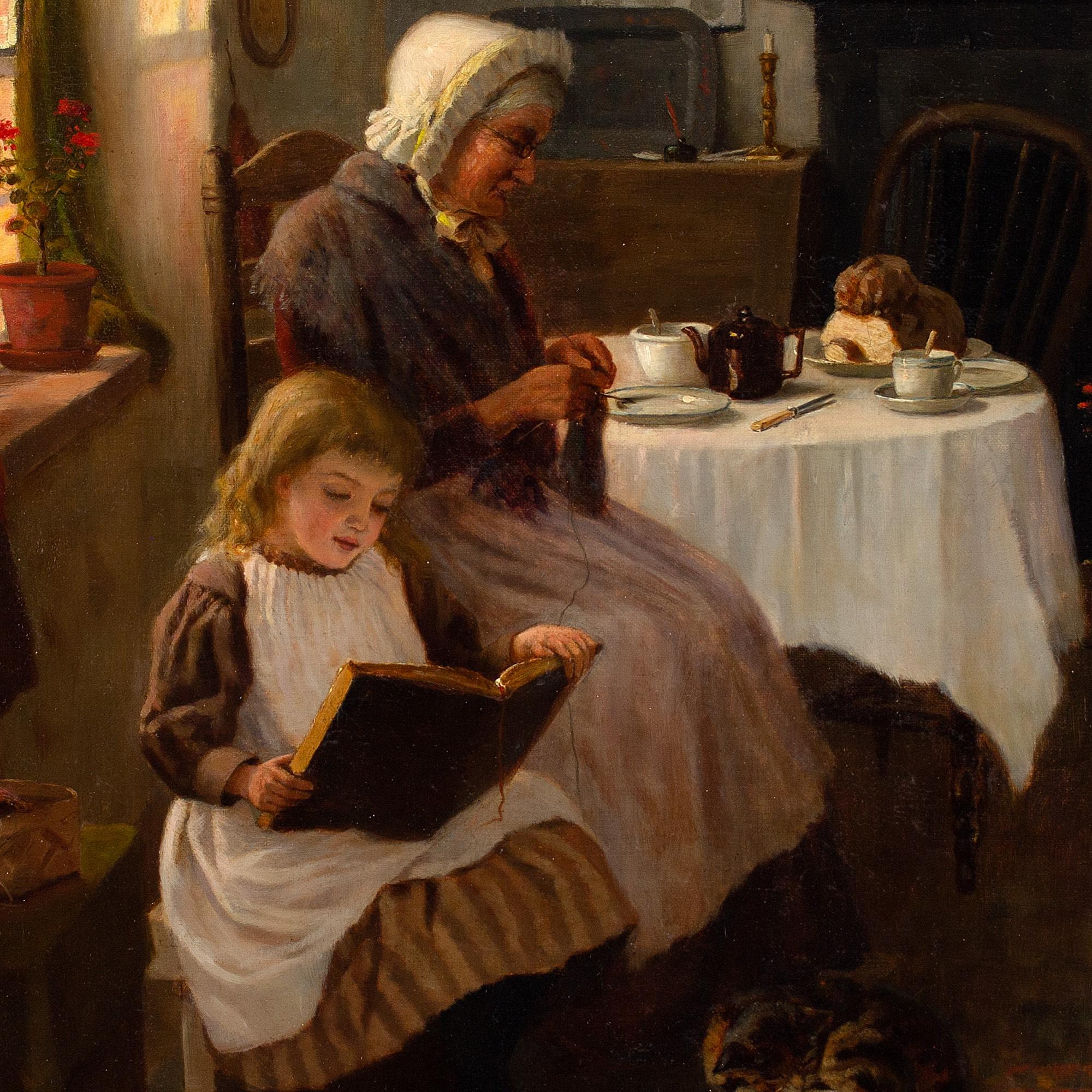 George A Elcock, Reading For Grandma, Oil Painting 6