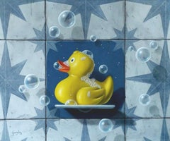 Original Rubber Ducky realism Still Life Painting, Oil on Board, 51x61 cm