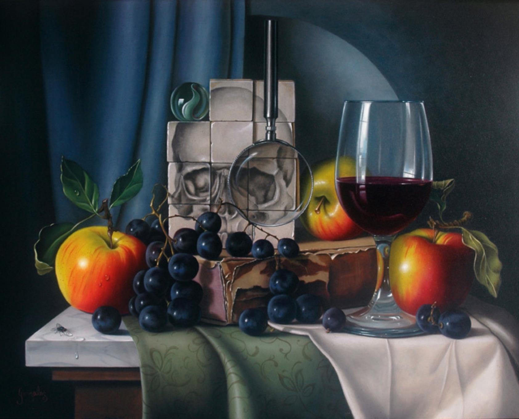 George A. Gonzalez Landscape Painting - Pieces Of A Mystery - contemporary realist glass ball oil painting artwork