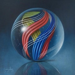 Spirales - peinture à l'huile contemporaine originale réaliste avec boule de verre