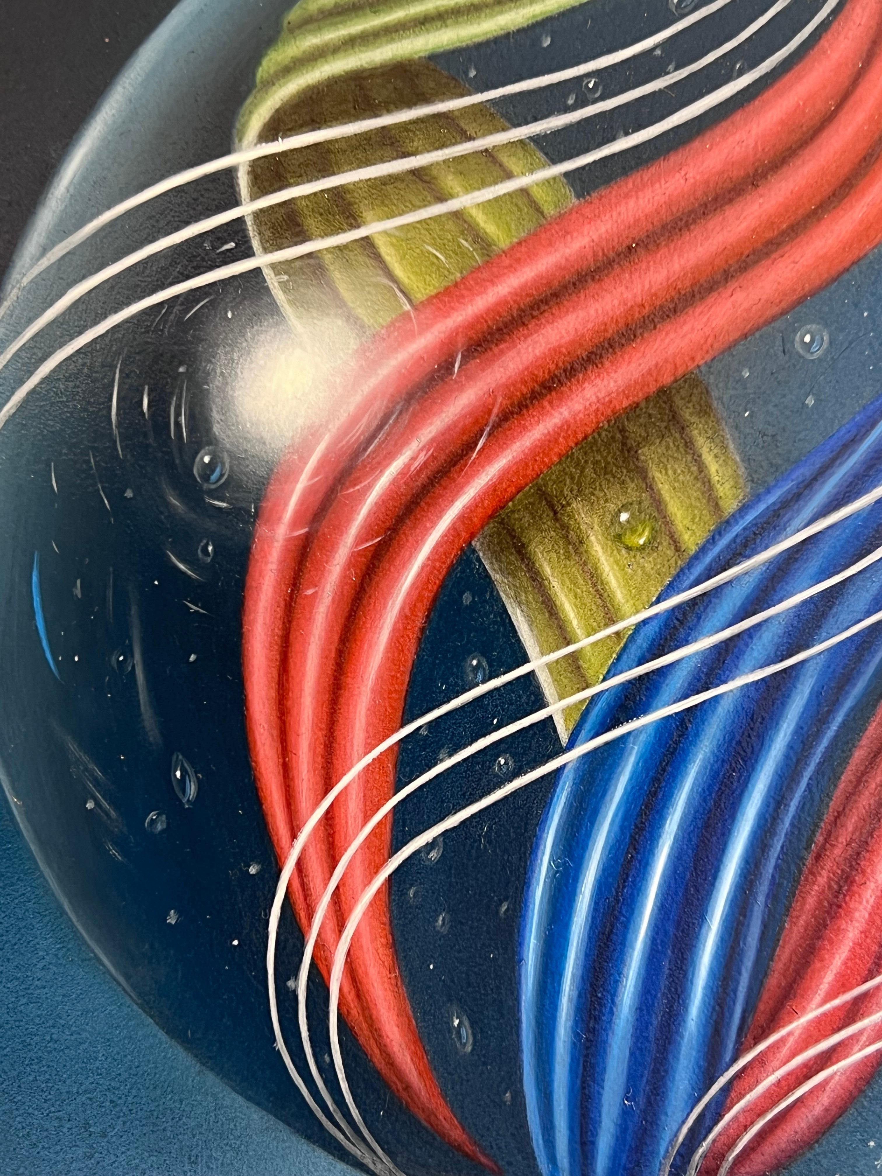 Spiralen-origineller Realismus-Stillleben-Ölgemälde-Marmor-Glas-Gegenwartskunst (Blau), Still-Life Painting, von George A. Gonzalez