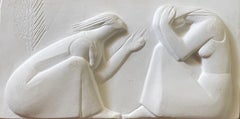 Sculpture en plâtre en relief Art Déco Plaque de l'artiste Ruth & Naomi de la WPA, George Aarons
