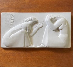 Sculpture en plâtre en relief Art Déco Plaque de l'artiste Ruth & Naomi de la WPA, George Aarons