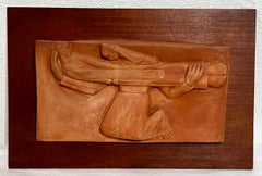 George Large, scultura in terracotta in rilievo Art Deco, placca dell'artista WPA