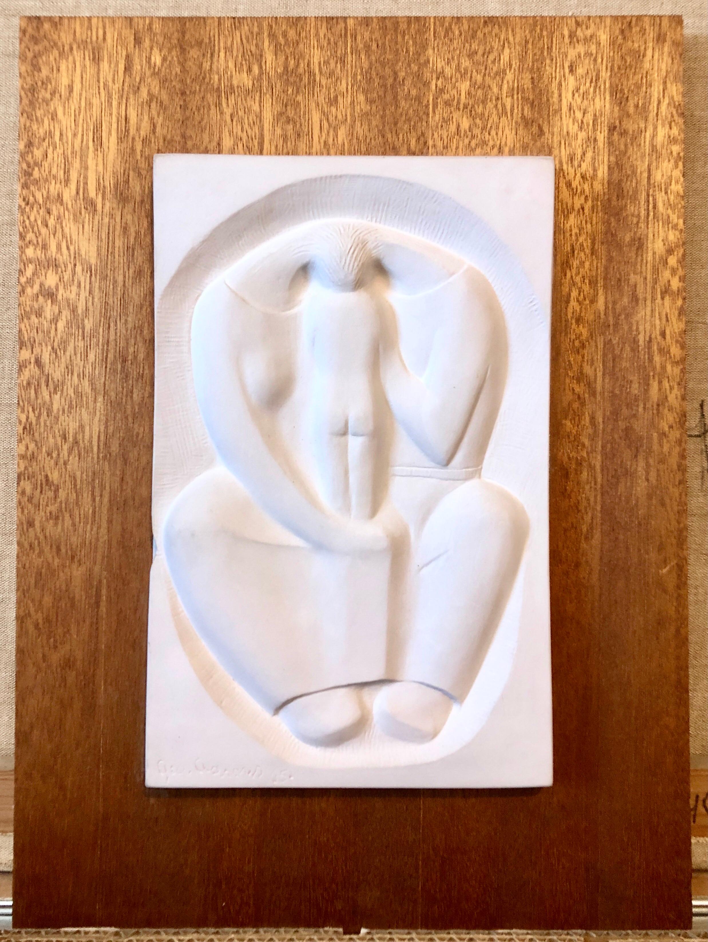Plaster Sculpture Relief Art Deco Plaque WPA Artist Family w Baby Mother, Father - Brown Figurative Sculpture by George Aarons