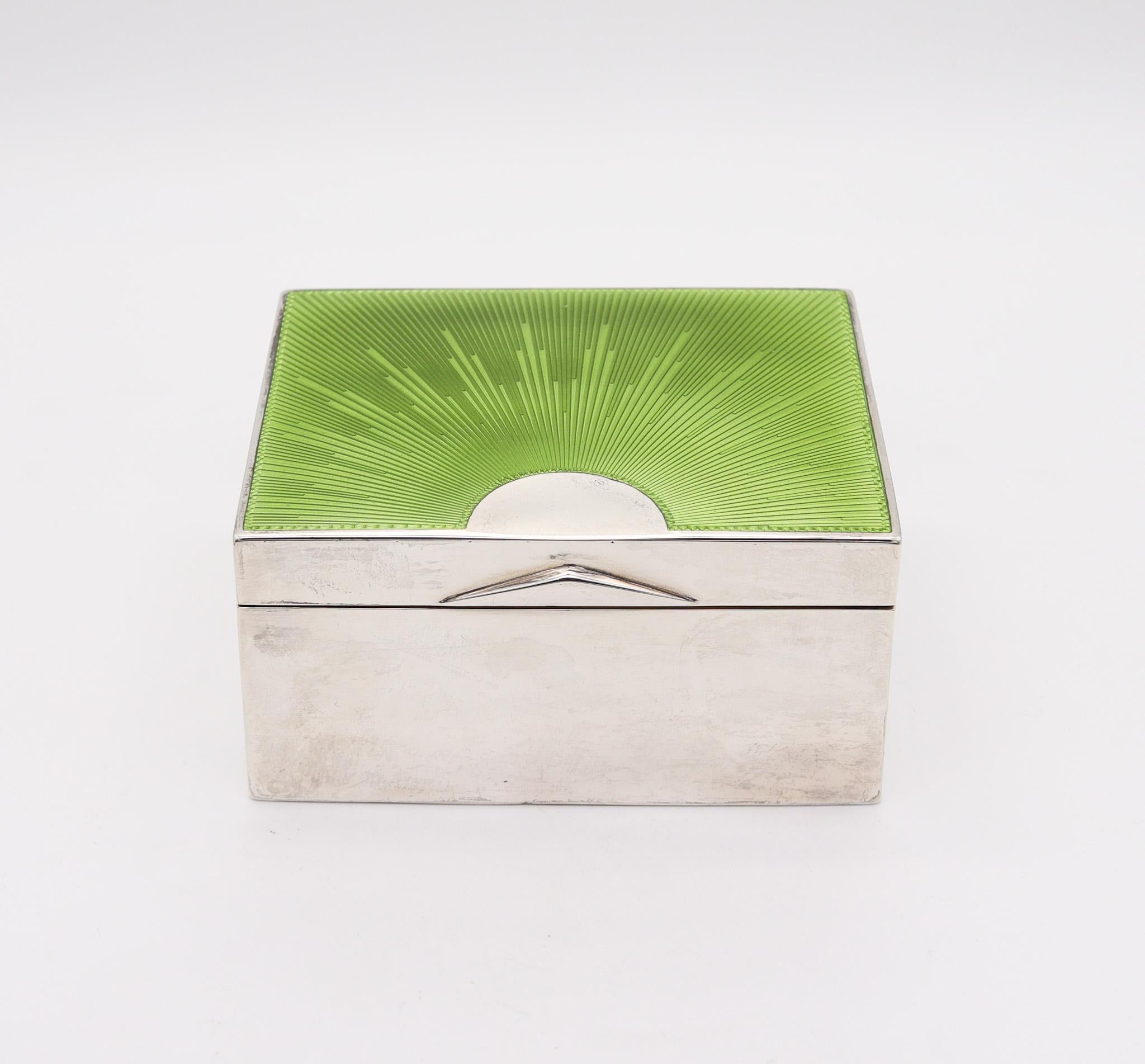 Enamelled box in silver designed by George Adam Scheid (1837-1921).

A very beautiful rectangular desk box, created in Vienna Austria by George Adam Scheid back in the late 19th century, circa 1895. This box is in mint condition, is very rare and