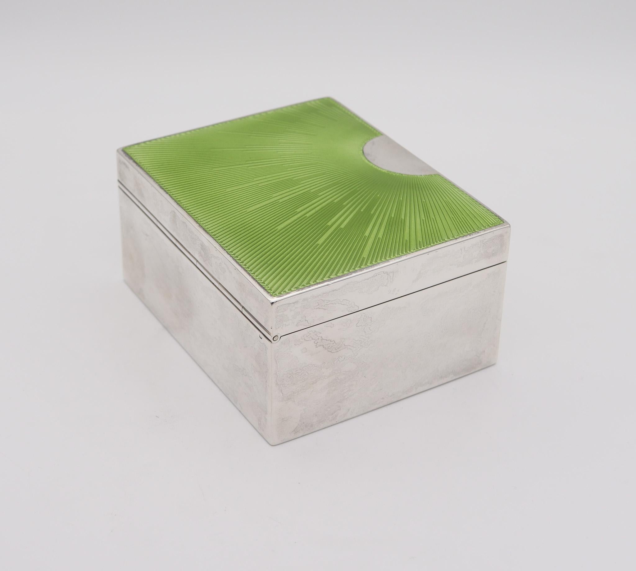 George Adam Scheid 1895 Green Enameled Guilloche Desk Box in .800 Silver 1
