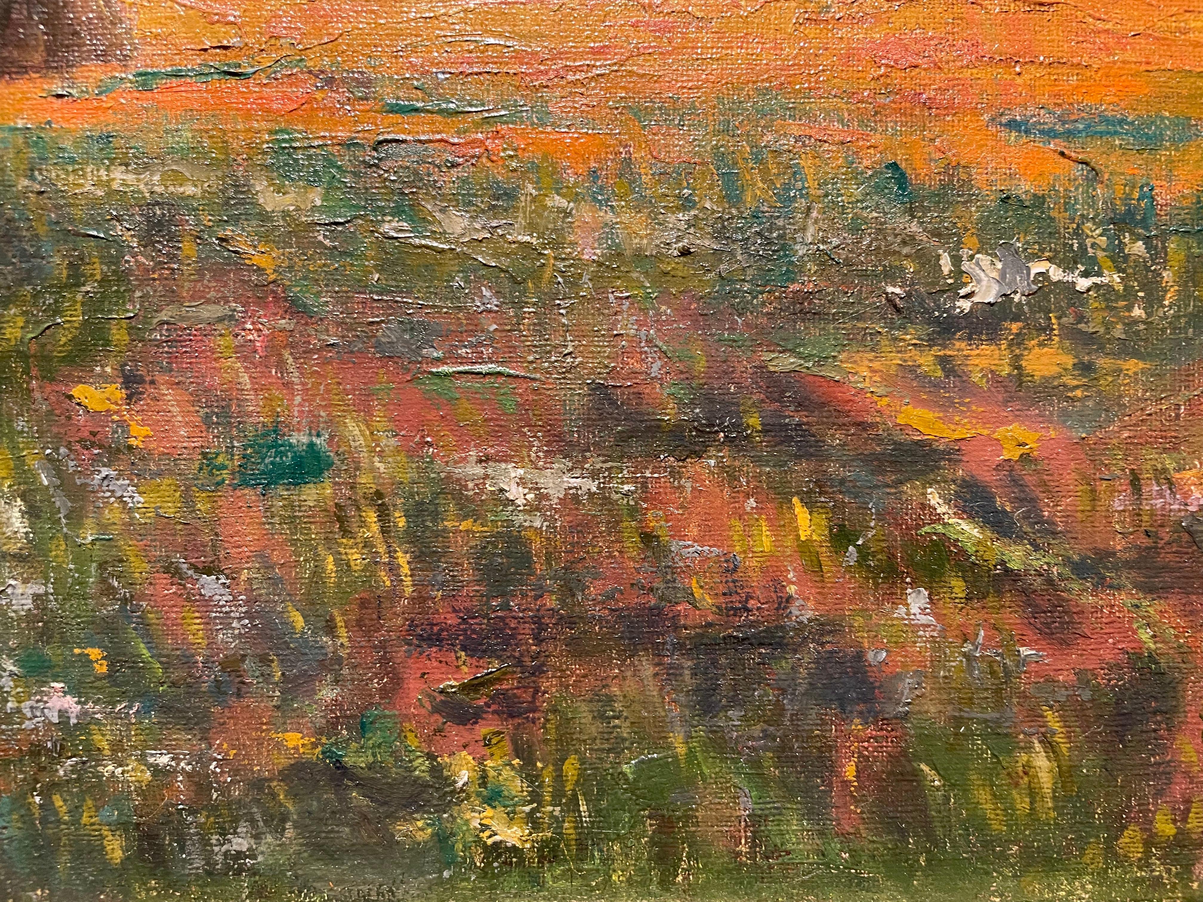 20e siècle Paysage d'une grange avec meules de foin, Cleveland School Artist en vente 5