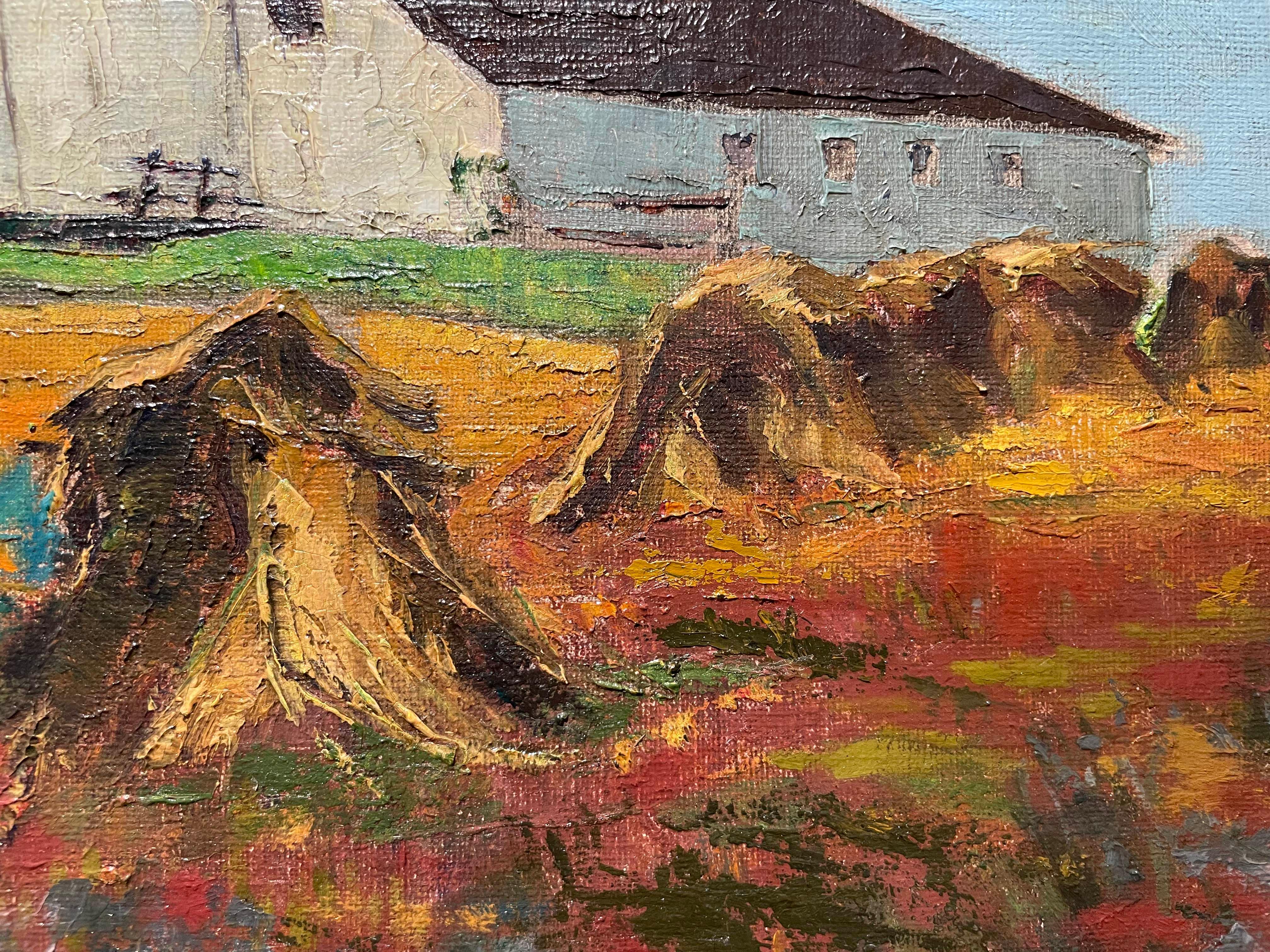 20e siècle Paysage d'une grange avec meules de foin, Cleveland School Artist en vente 10