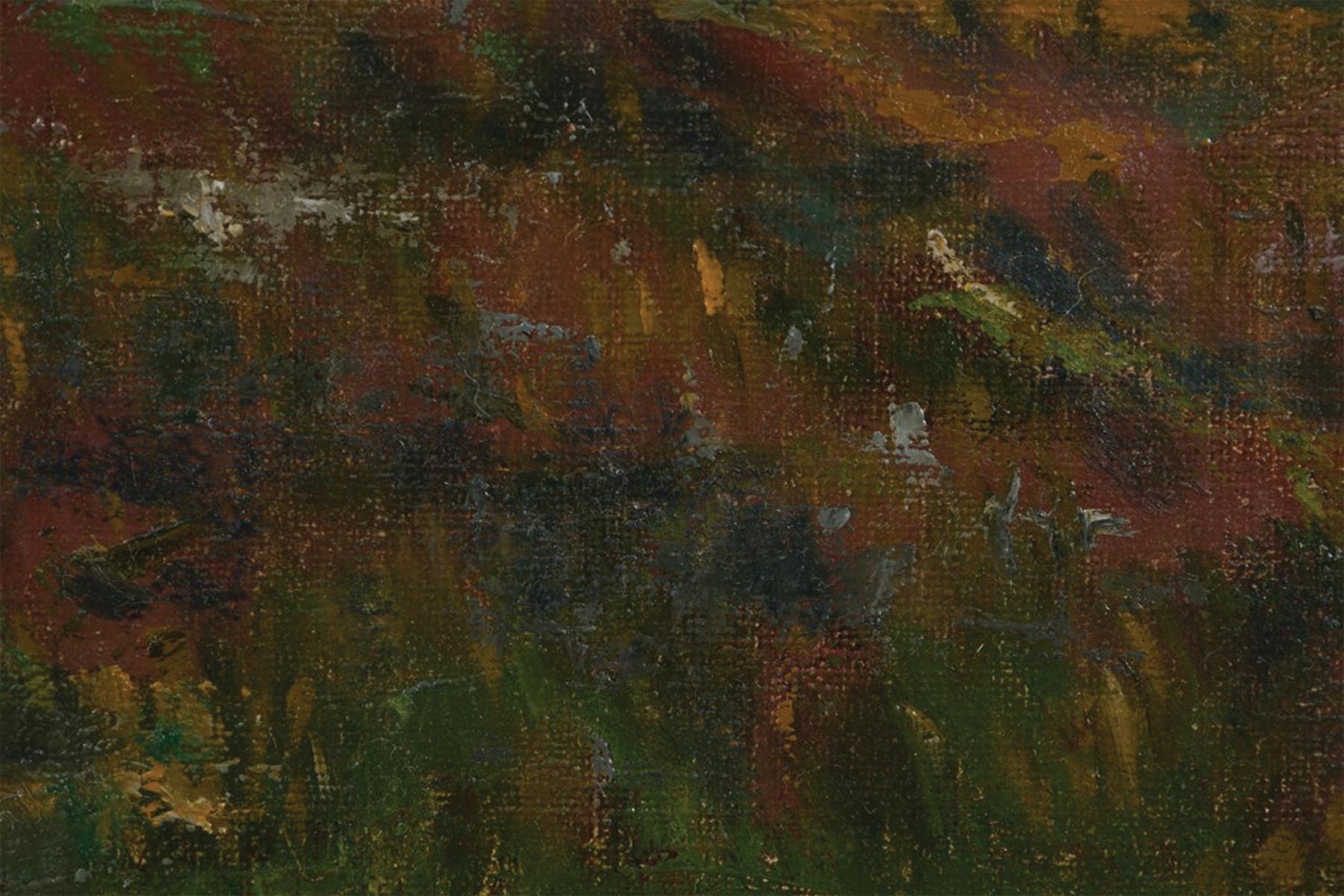 20e siècle Paysage d'une grange avec meules de foin, Cleveland School Artist en vente 1