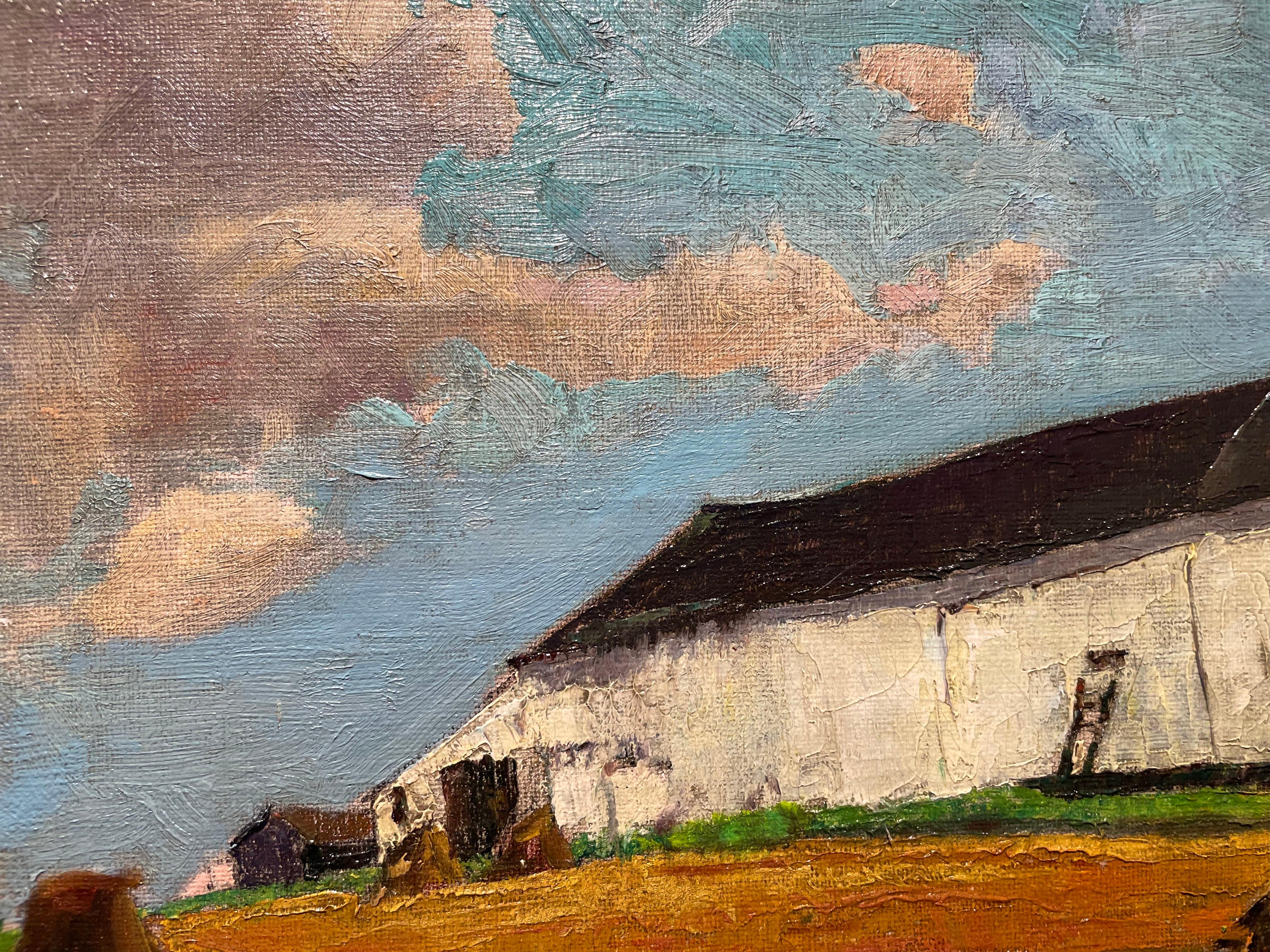 20e siècle Paysage d'une grange avec meules de foin, Cleveland School Artist en vente 3