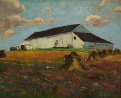 20th Century Landscape of a Barn with Haystacks, Cleveland School Artist
