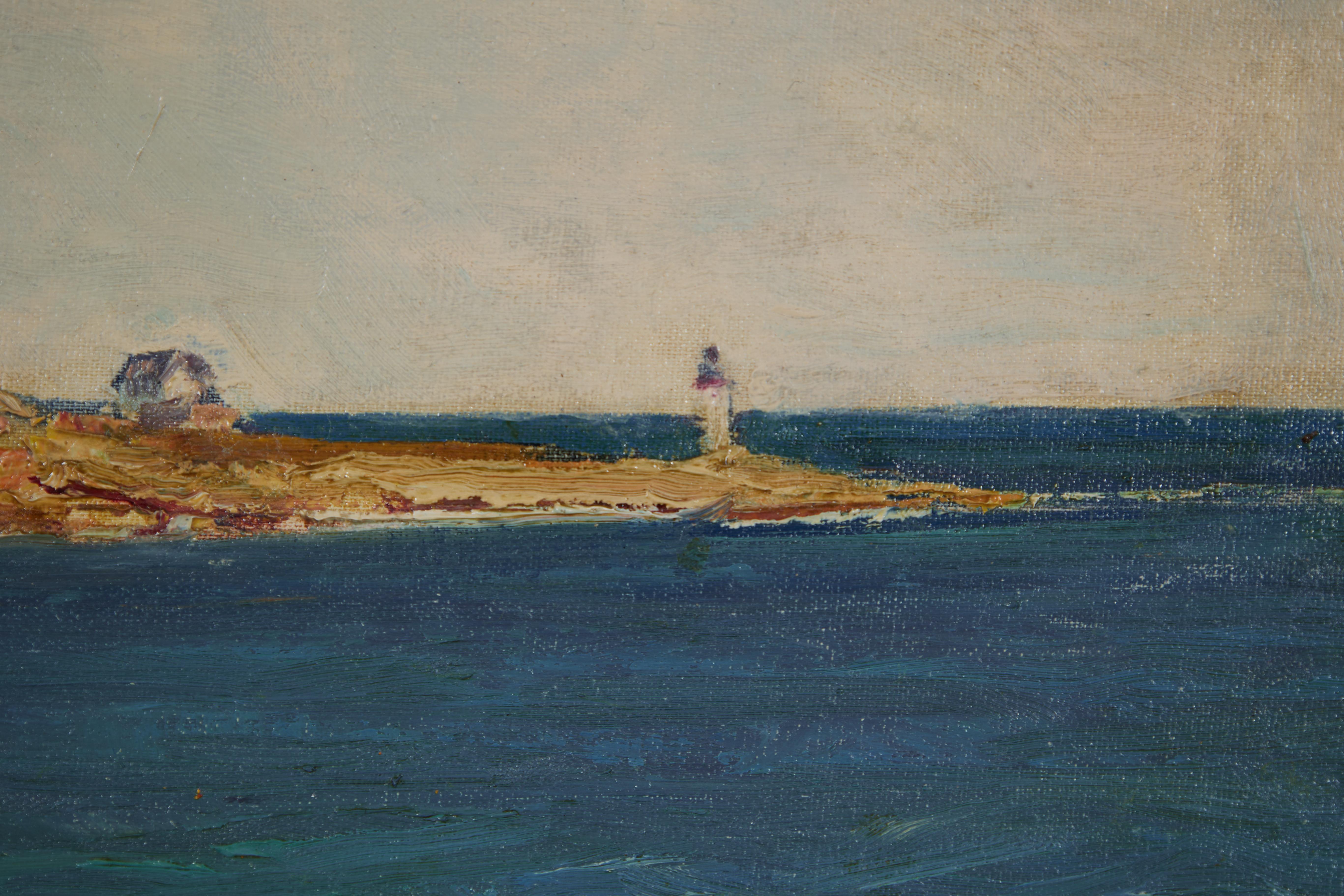 Cape Ann Coast, Meereslandschaft/Landschaft Western Massachusetts, Cleveland School (Braun), Figurative Painting, von George G. Adomeit