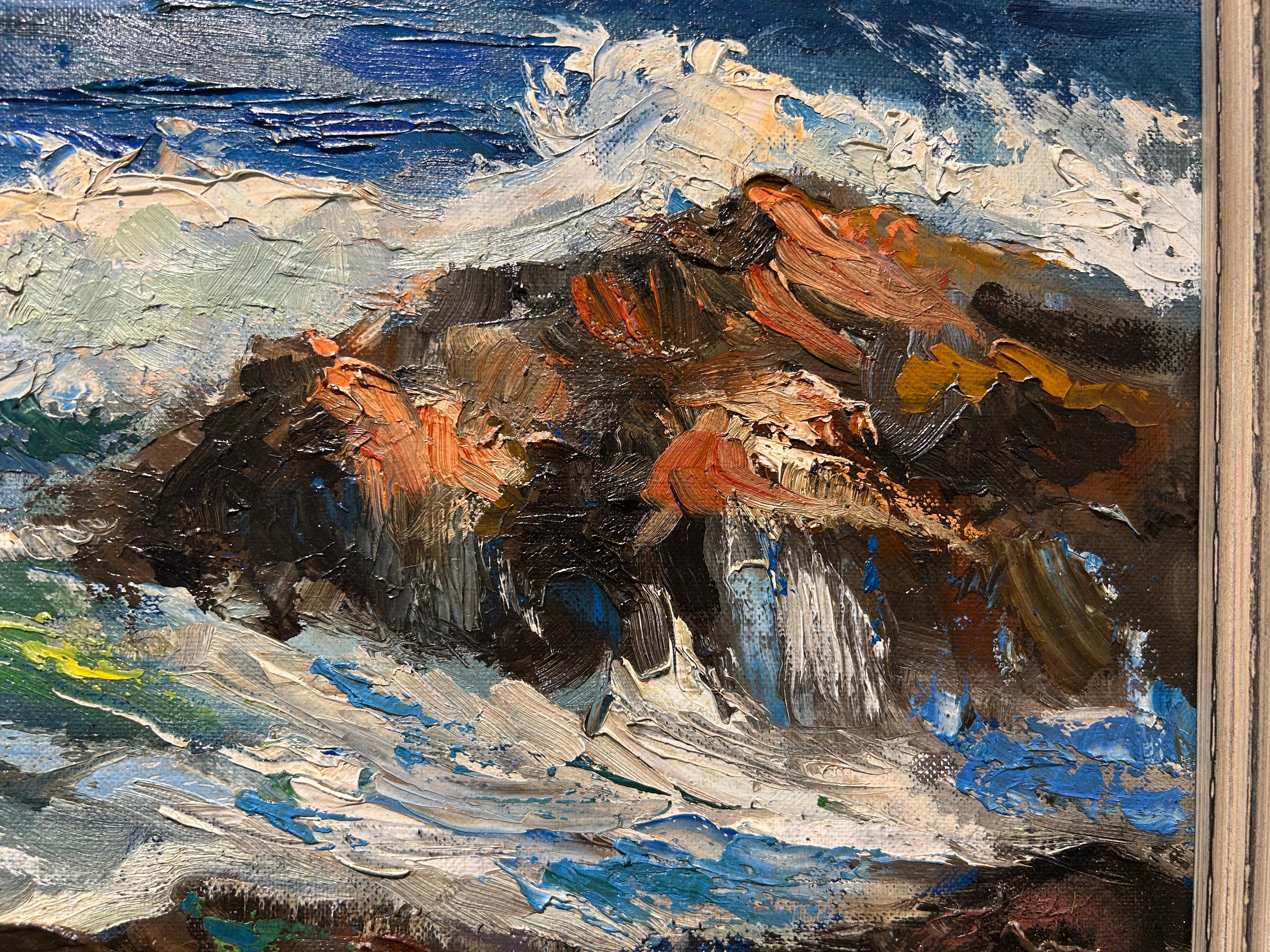 George Gustav Adomeit (Amerikaner, 1879-1967)
Küstenszene
Öl auf Leinwand
Signiert unten links
19 x 23 Zoll
21,5 x 25,5 Zoll, gerahmt

George Adomeit, ein bedeutender Maler amerikanischer Szenen, wurde in Memel, Deutschland, geboren und kam im Alter