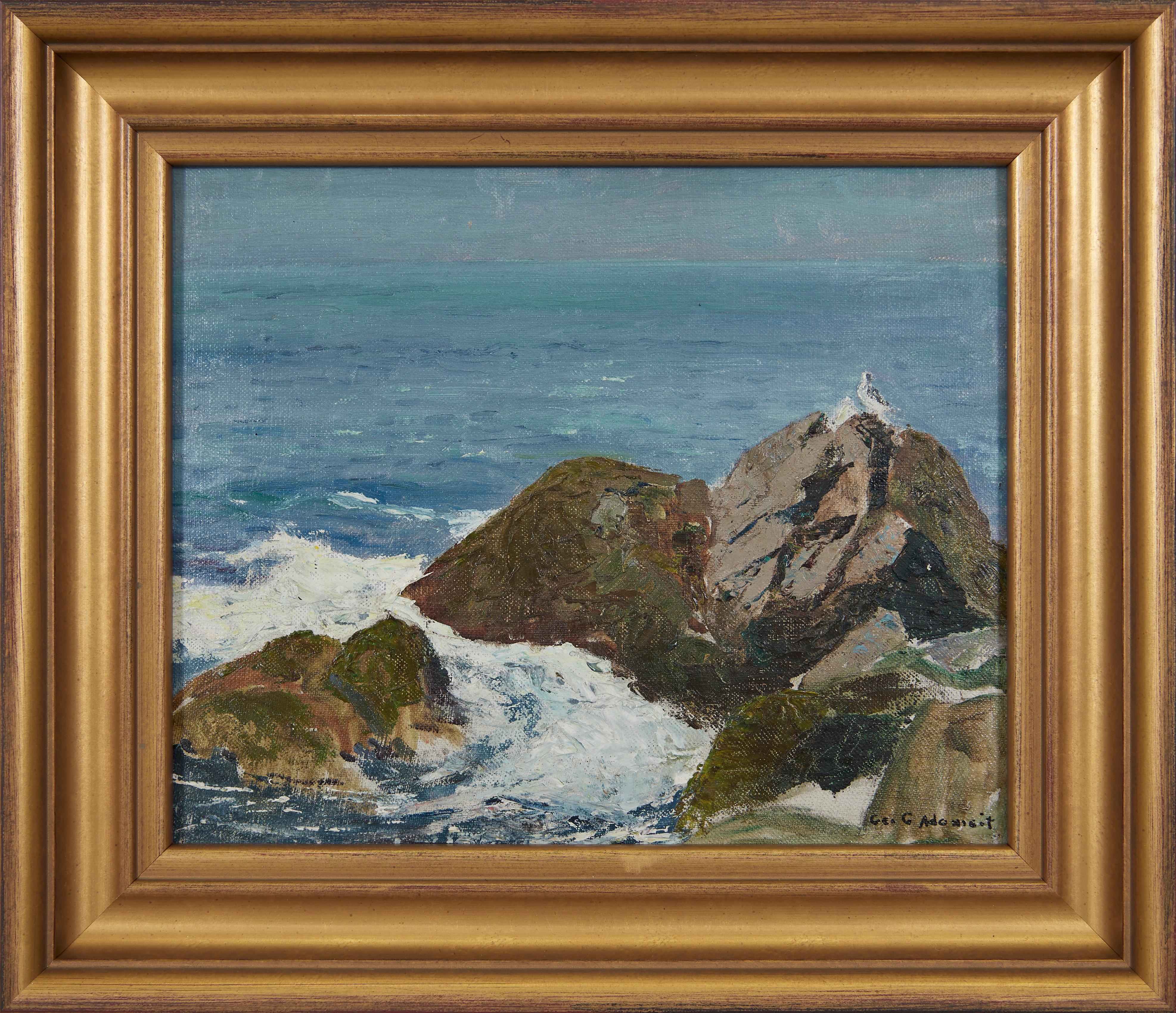 Ocean Rocks with Perched Bird Seascape, Early 20th Century Cleveland School