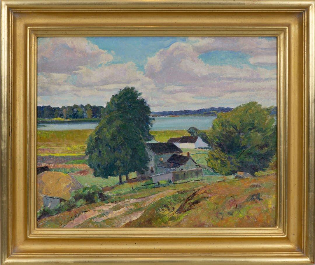 Ohio Countryside, 20th century farm landscape, Cleveland School Artist - Painting by George G. Adomeit