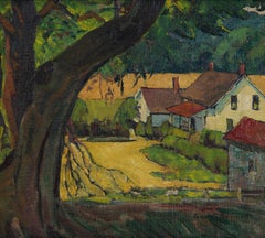 Panoramica, Paesaggio estivo in fattoria con albero, Artista della scuola di Cleveland