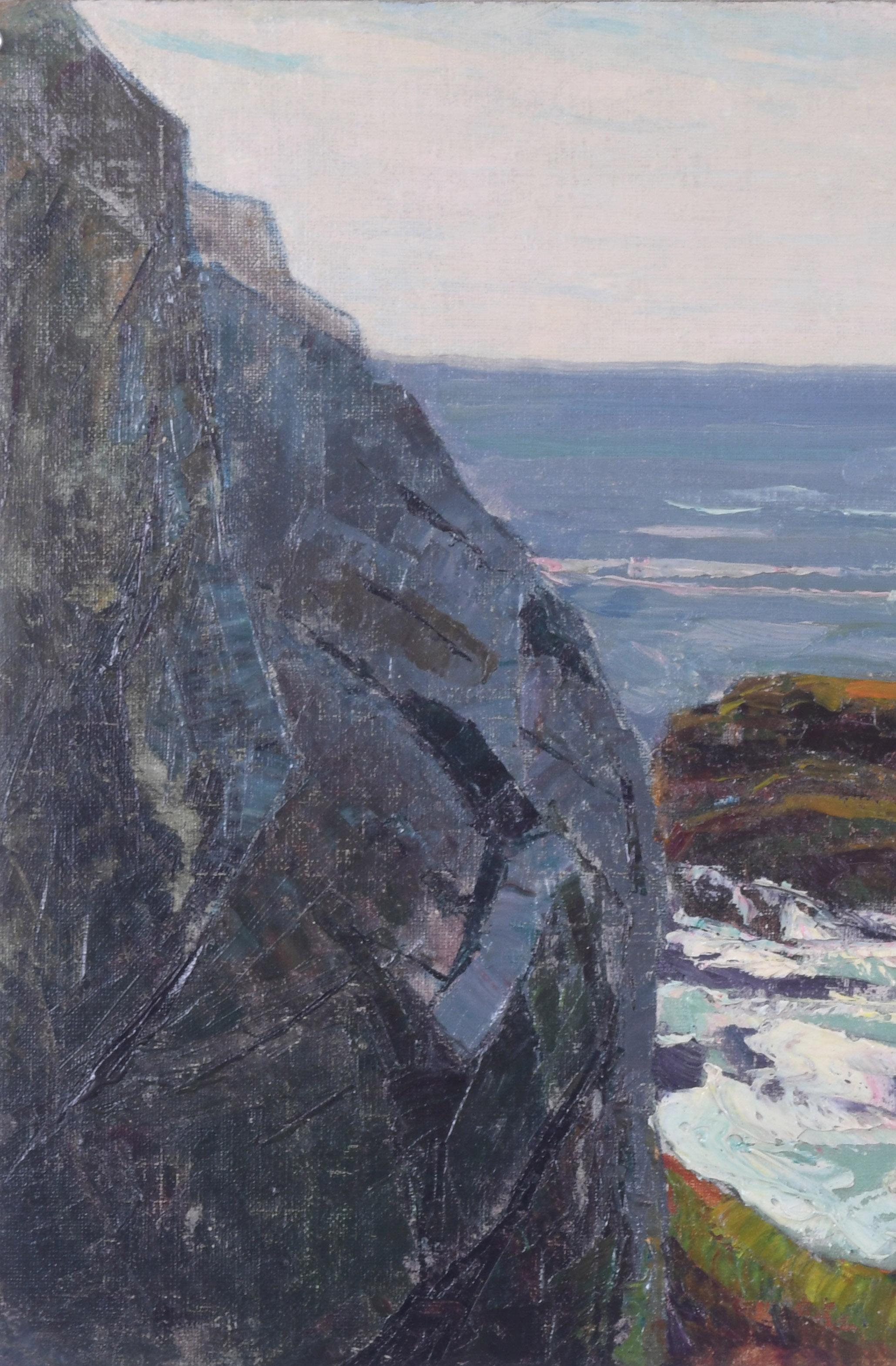 Rocky Inlet, Monhegan, Maine (Grau), Landscape Painting, von George G. Adomeit