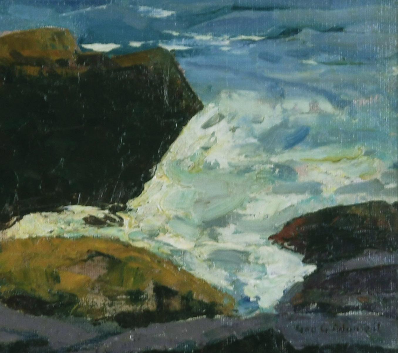Paysage marin - Gris Landscape Painting par George G. Adomeit