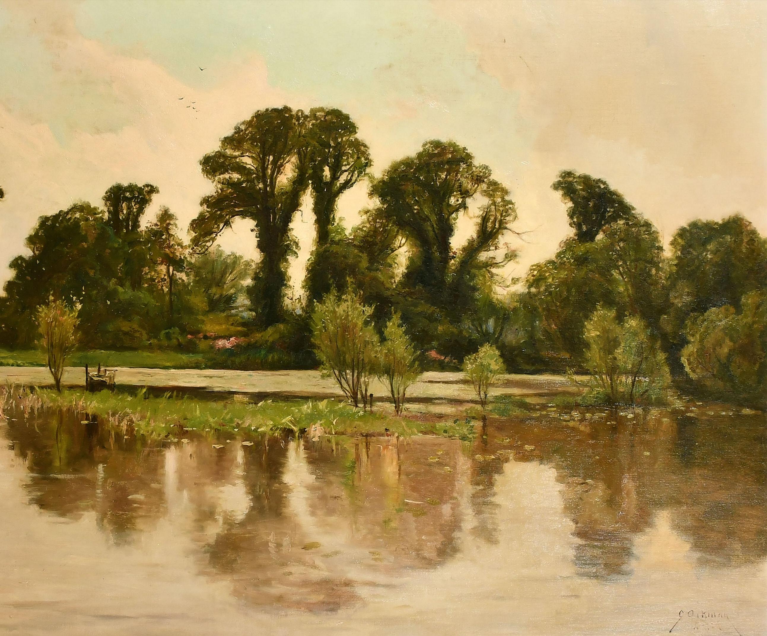 Tranquil River Landscape - Huge Scottish Impressionist Antique Oil Painting 2