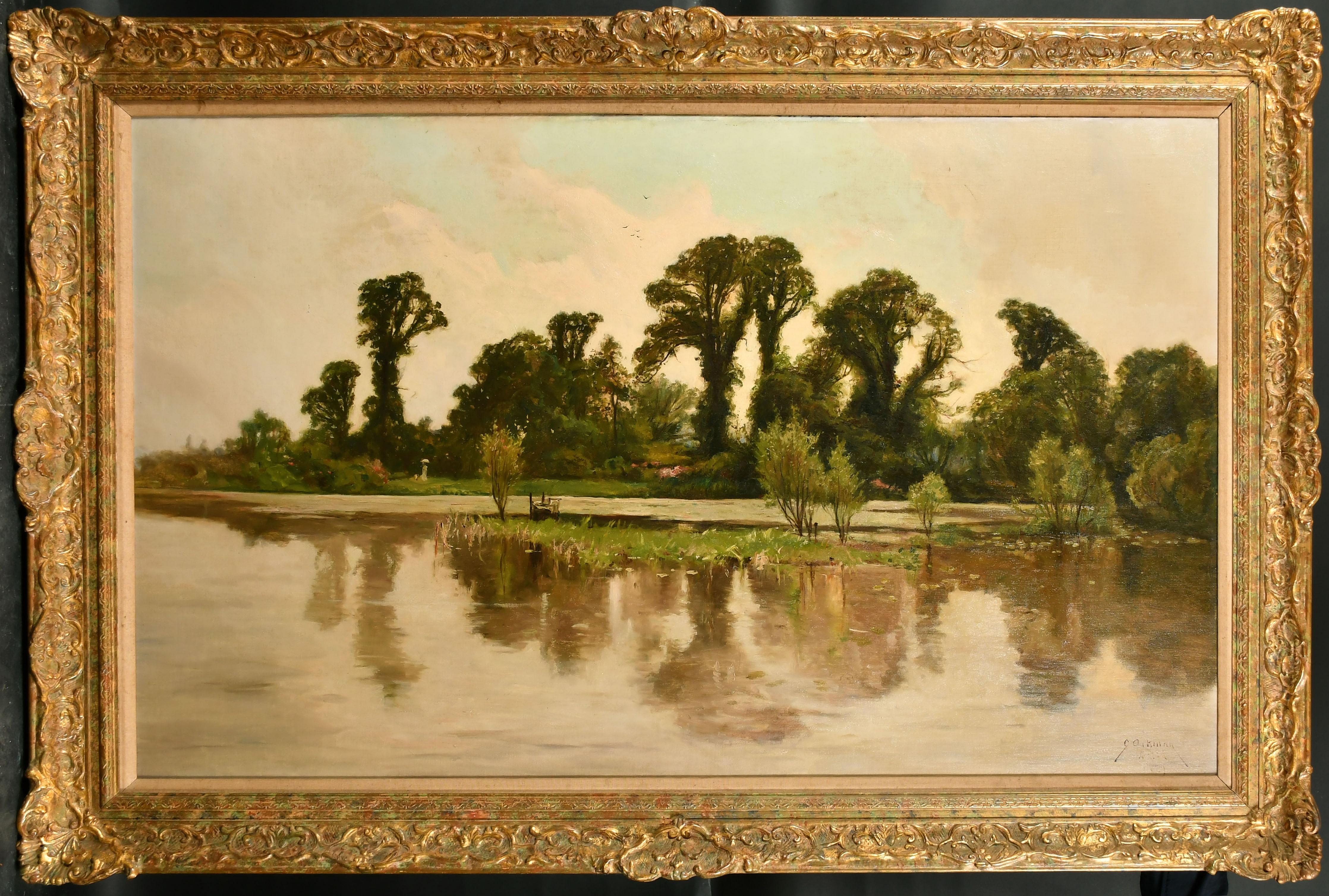  George Aikman Landscape Painting - Tranquil River Landscape - Huge Scottish Impressionist Antique Oil Painting