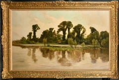 Tranquil River Landscape - Huge Scottish Impressionist Antique Oil Painting