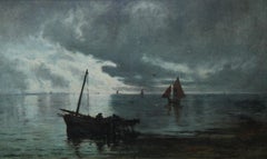 Unloading the Catch - Scottish Edinburgh Victorian art Seascape oil painting
