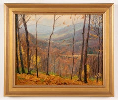 Antique American Impressionist Signed Fall Landscape Arts Crafts Giltwood Frame