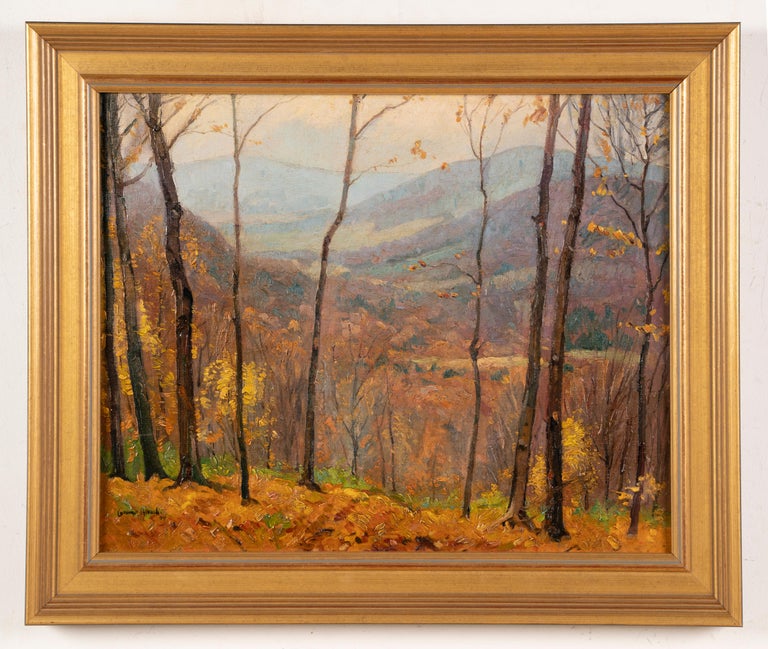 Antique American Impressionist Signed Fall Landscape Arts Crafts Giltwood Frame - Painting by George Albach