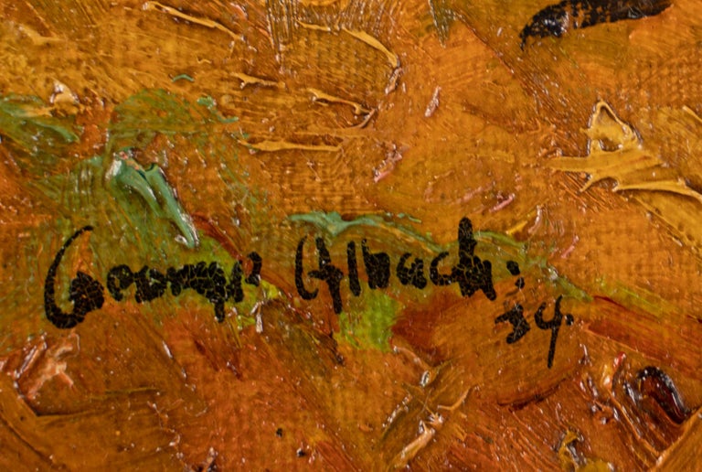 Antique American Impressionist Signed Fall Landscape Arts Crafts Giltwood Frame For Sale 2