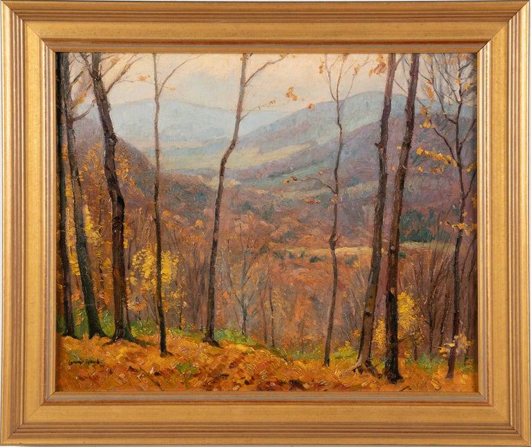 George Albach Landscape Painting - Antique American Impressionist Signed Fall Landscape Arts Crafts Giltwood Frame