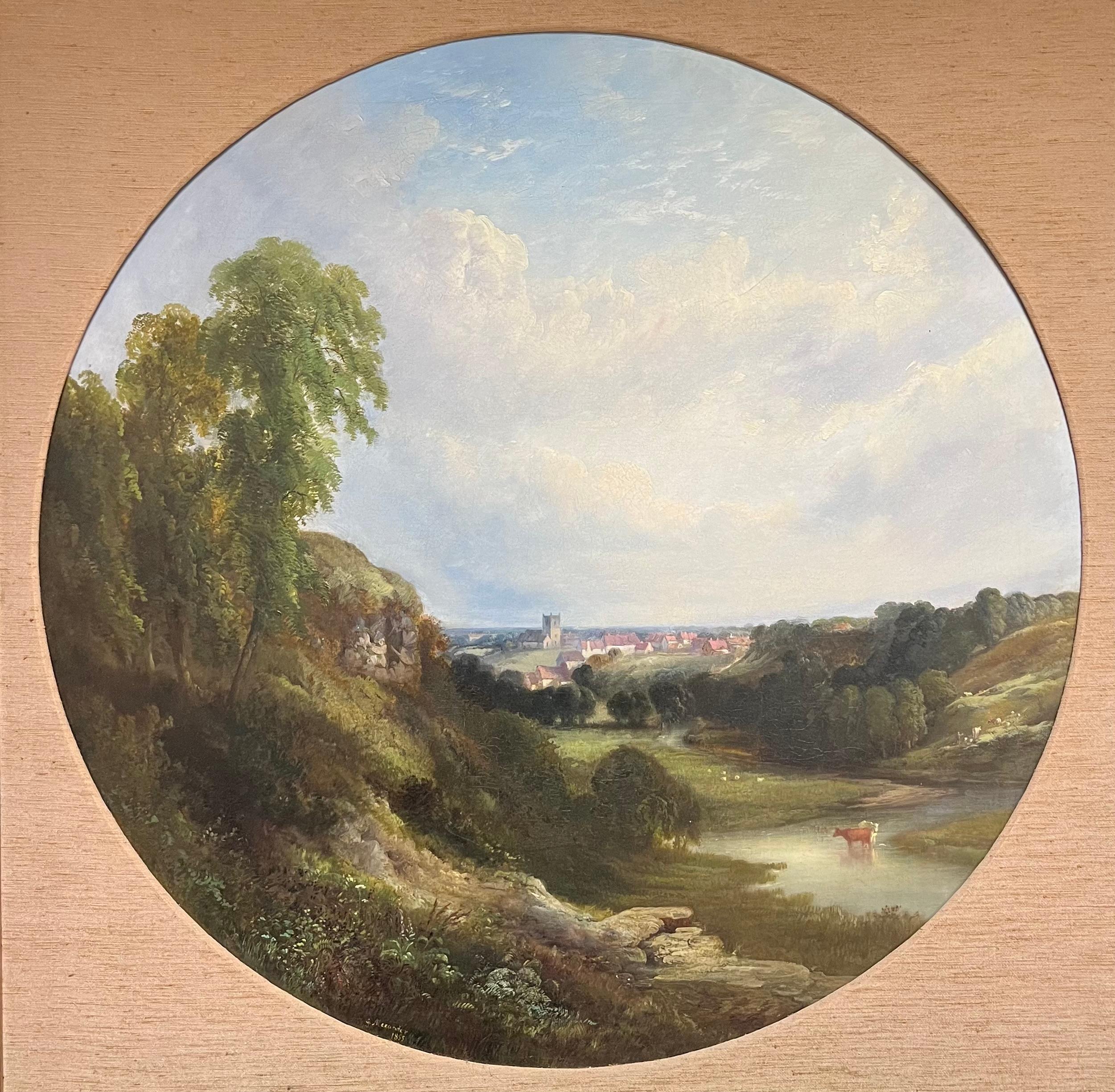 Pittura a olio circolare inglese vittoriana molto grande Kirkeneaton, Nr Pontefract - Painting Vittoriano di George Alexander (British, 1832-1913)