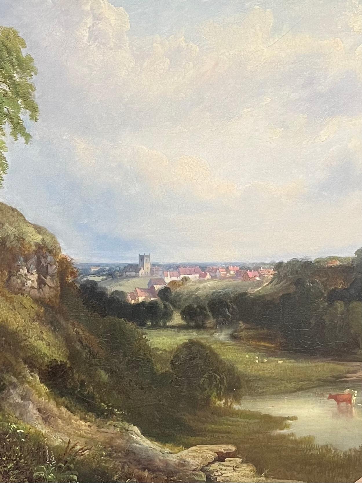 Pittura a olio circolare inglese vittoriana molto grande Kirkeneaton, Nr Pontefract - Animal Painting Beige di George Alexander (British, 1832-1913)